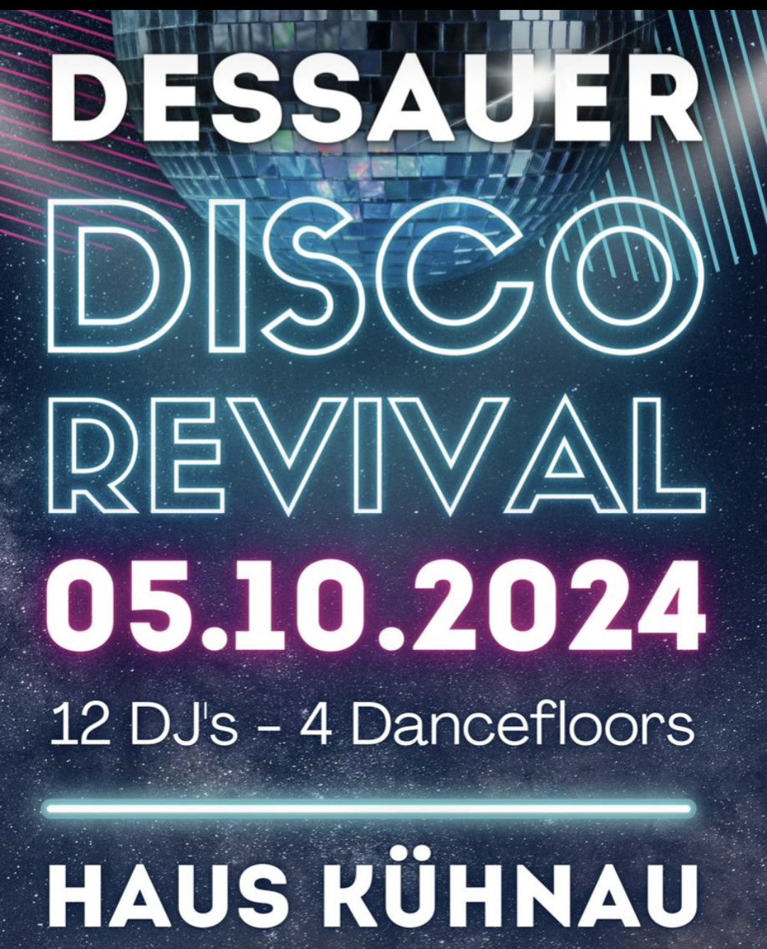 Plakat Dessauer Disco Revivial am 5.10.2024 im Haus Kühnau