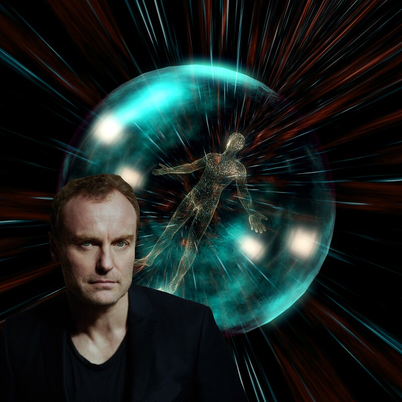 Keyvisual Die_Zeitmaschine mit Schauspieler Mark Waschke, Grafik Kulturmanagement_Hamburg
