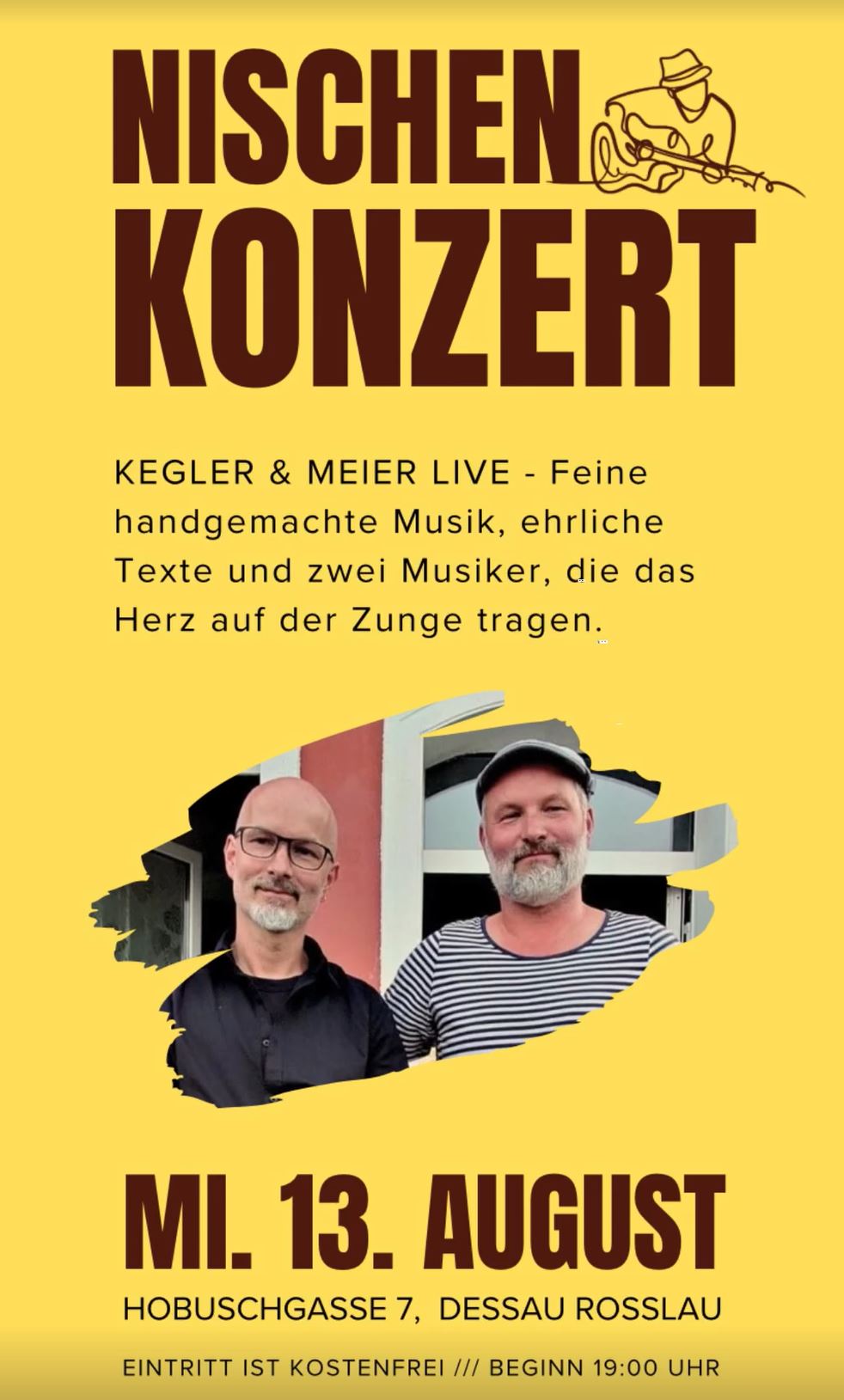 Plakat Nischenkonzert Kegler & Meier live am 13.08.2025, Grafik Veranstalter