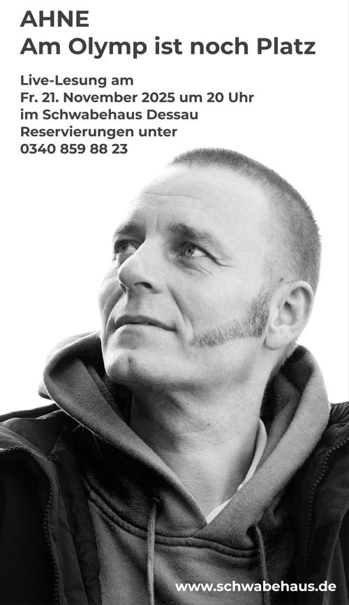 Plakat Lesung AHNE 21.11.2025 im Schwabehaus Dessau, Grafik Veranstalter