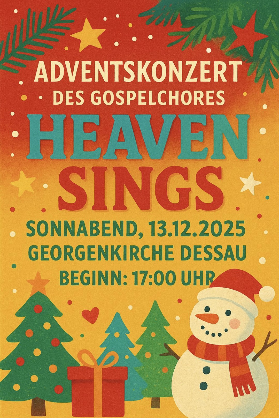 Plakat Adventskonzert des Gospelchores Heaven Sings am 13.12.2025 in Dessau