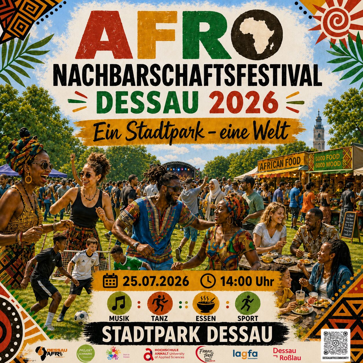 Veranstaltungsflyer zum Afro Nachbarschaftsfestival im Dessauer Stadtpark